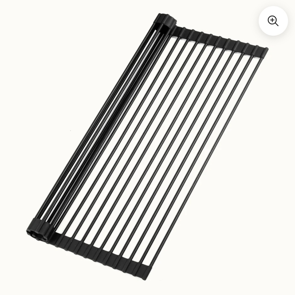 NIB Sleek Black Roll-Up Dish Rack 17x13